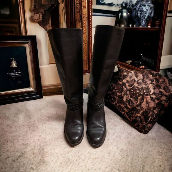 Angela Falconi  Women's Size 6.5  B Dark Brown Leather Classic Riding Boots - Picture 1 of 5